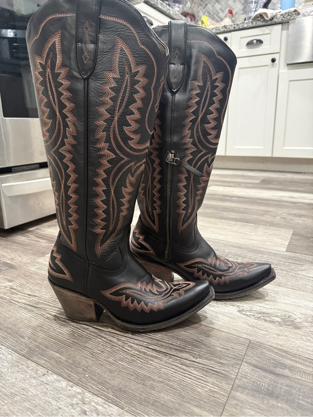 Ariat Casanova X Toe Black Leather Western Embroidered Heeled Boots